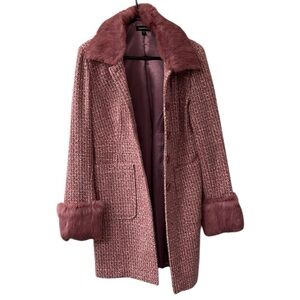 NWOT Bebe Vintage Y2K Wool Coat with Dyed Fur Trim